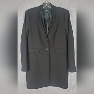 Zara Black Double Collar Duster‎ formal Career Office Coat Jacket Blazer Size XL